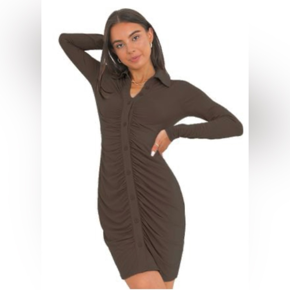 Brave Soul London Brown Button-Up Dress size medium